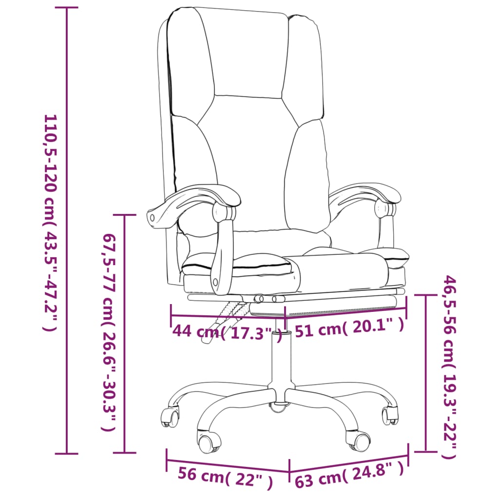 vidaXL Massage Chair Swivel Desk Office Chair with Adjustable Footrest Fabric-4
