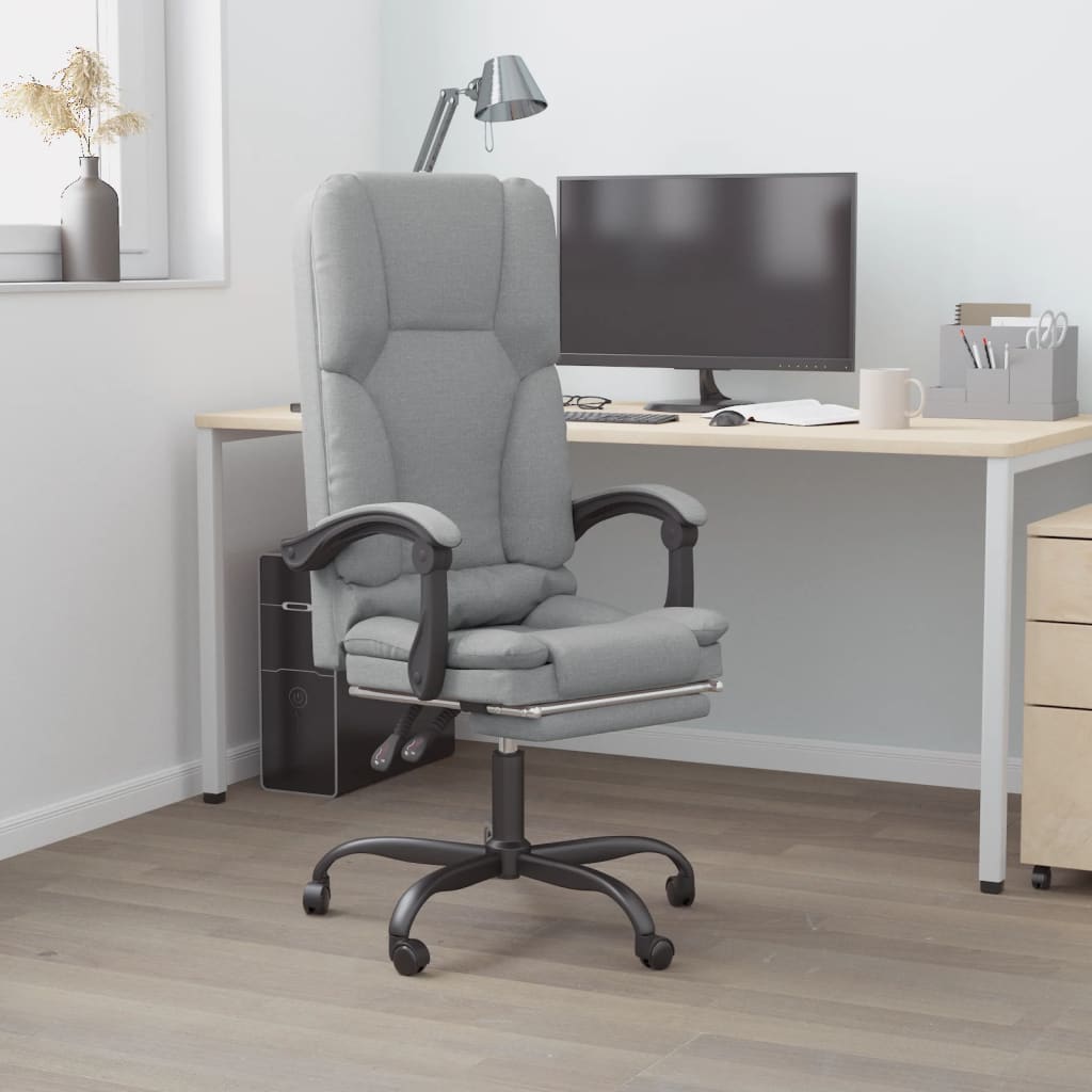 vidaXL Massage Chair Swivel Desk Office Chair with Adjustable Footrest Fabric-2