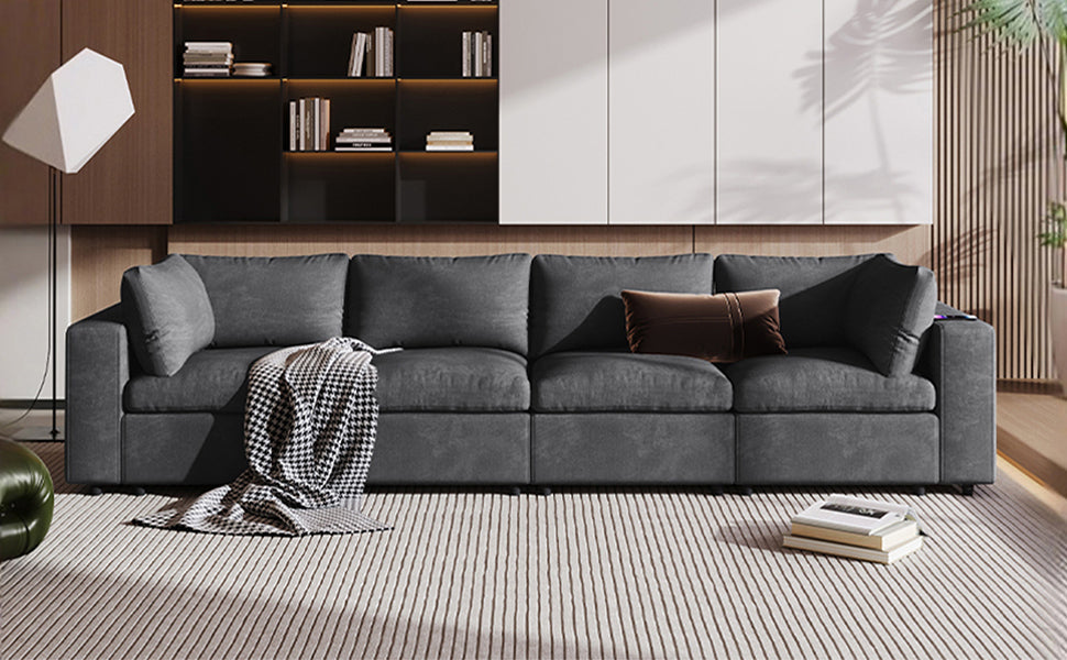 Upholstered Modular Sofa with with Storage Space, USB Charge