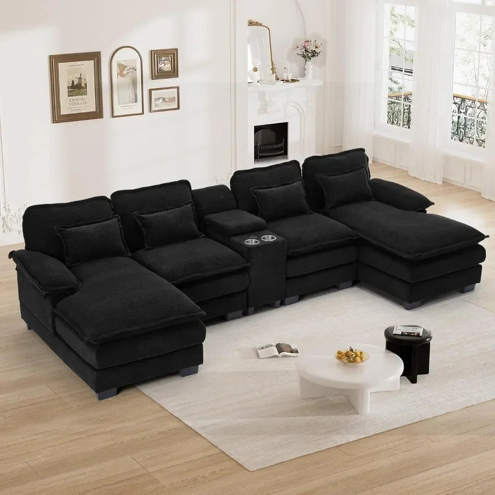 Comfy U Shape Cloud Couch - 124\" Chenille Sofa-0
