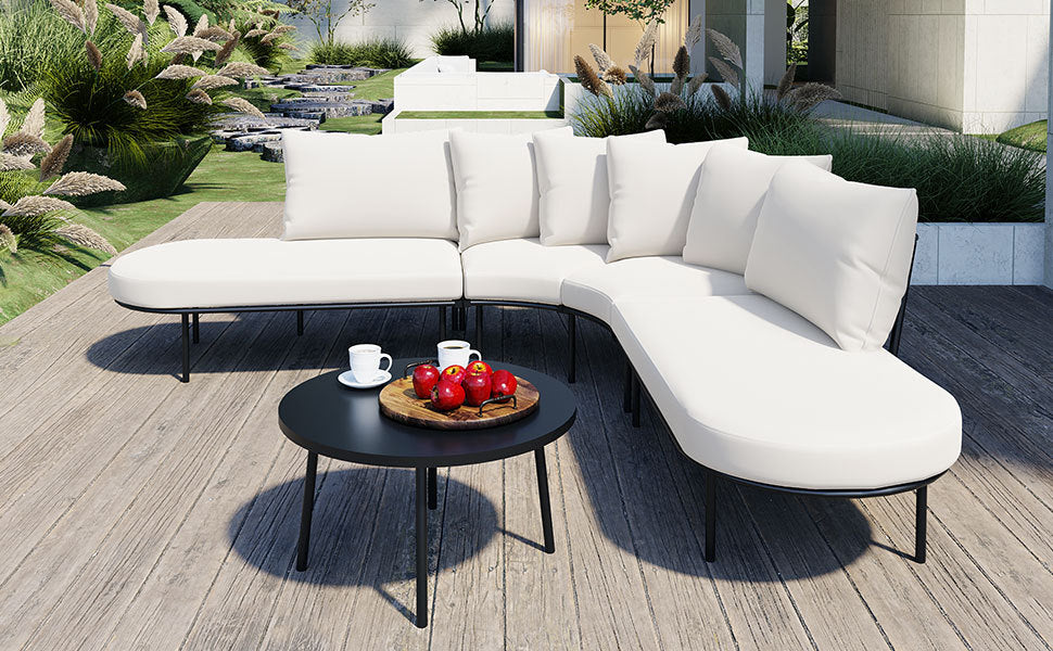 Patio Half- Moon Curved Outdoor Furniture Sofa Set with Coffee Table