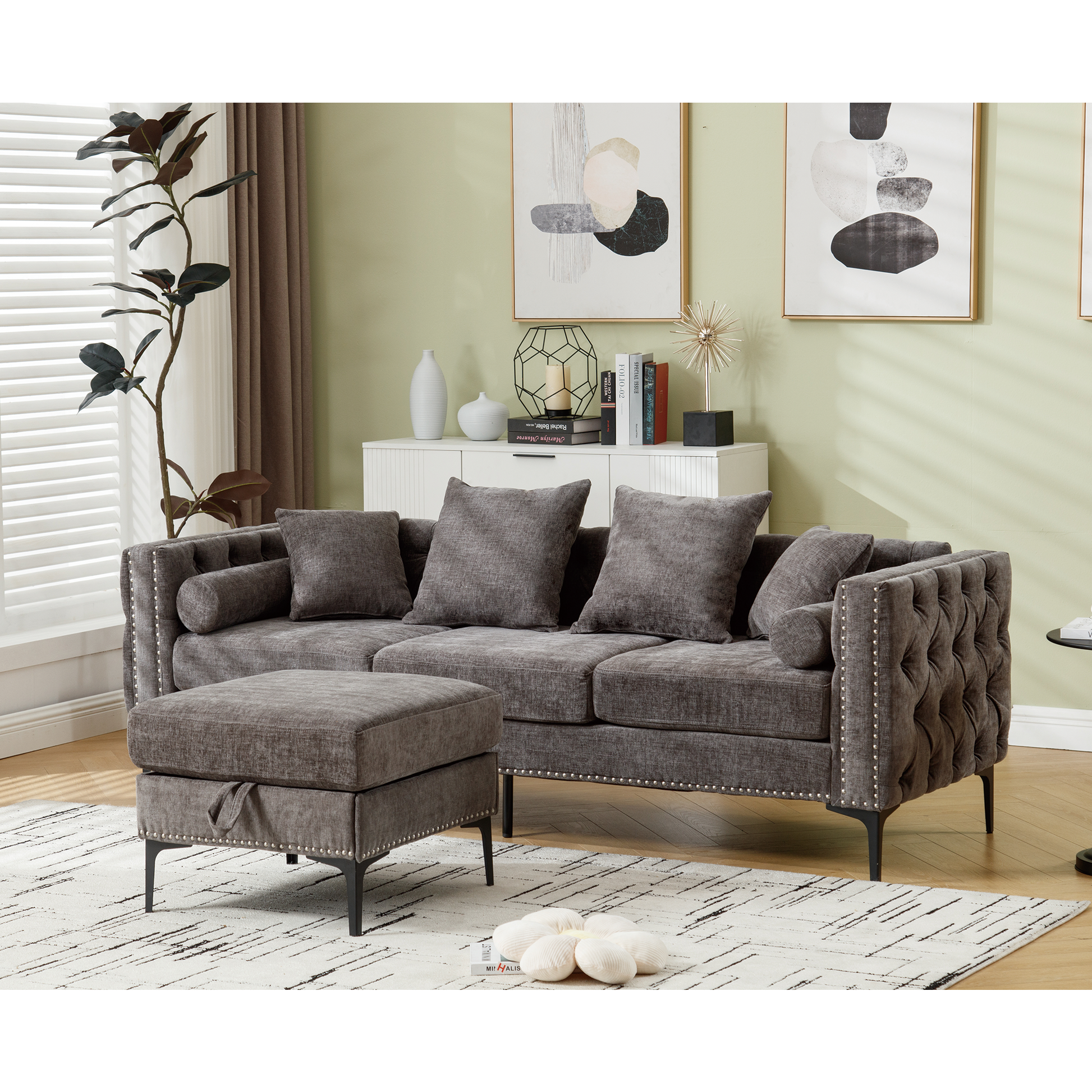 L Shaped Sectional Convertible Sofa with Storage Ottoman and Modern Tufted style-4