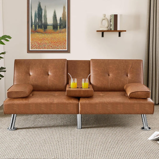 Convertible Sofa Bed Adjustable Couch Sleeper Modern Faux Leather Home