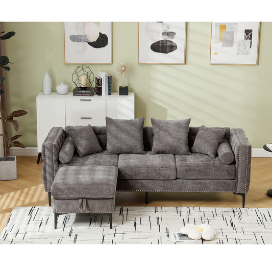 L Shaped Sectional Convertible Sofa with Storage Ottoman and Modern Tufted style-3