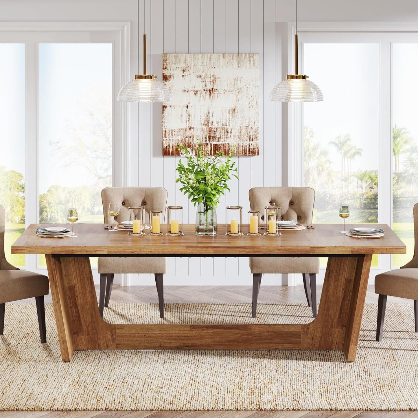Dining Room Table: Wood Large Dining Table for 6-8 People,