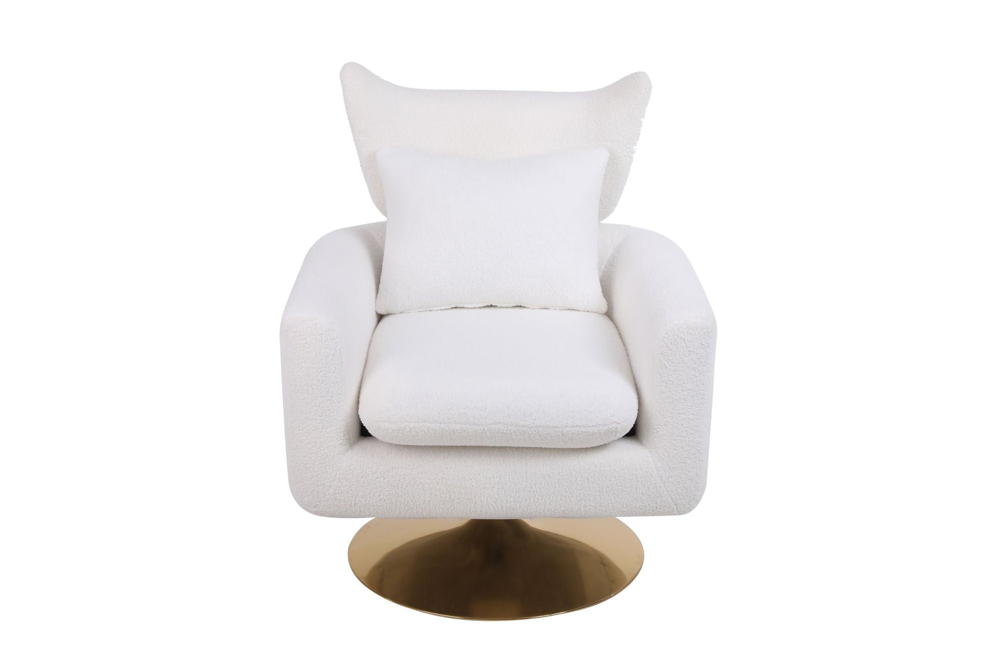 Classic Mid-Century 360-degree Swivel Accent Chair, White Teddy Fabric-2